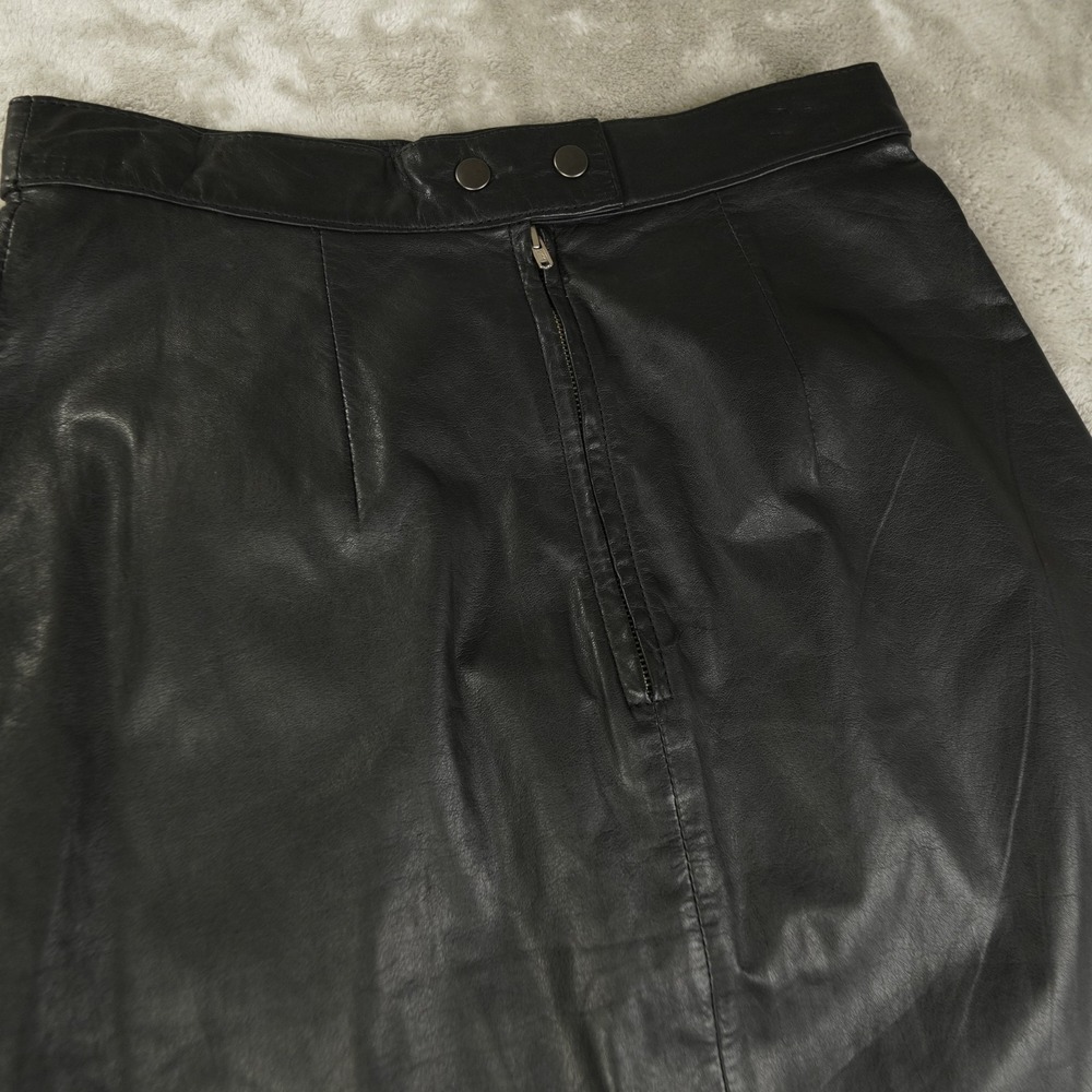 Cedars Leather Midi Skirt Women's 8 Black Vintage Moto Grunge Lined A-Line - Picture 3 of 9